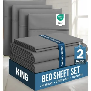 King Bed Sheets Set - 2 Pack Brushed Microfiber - Shrink & Fade Resistant
