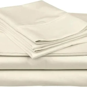 Full-XL Sheet Set 4 Piece Set (1 Flat Sheet 1 Fitted Sheet 2 Pillowcases) Ivory Solid 100% Cotton
