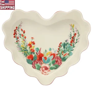 Heart Ruffle Ceramic Pie Pan 10in Stoneware Deep Dish