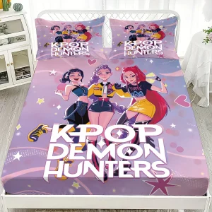 3pcs K-Pop Demon Hunters Print coreless Fitted Sheet Set