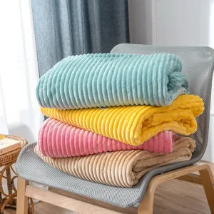 Striped Flannel Blankets For Beds Solid Pink Blue Color Soft Warm Mink