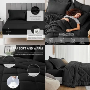 All-Season 7-Piece Full Bedding Set in Black: